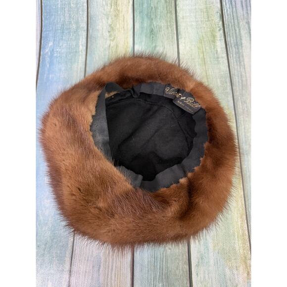 Vincent & Bill Vintage Mink Hat Beret Winter New York Brown Fur 1960 1970 - Picture 6 of 7